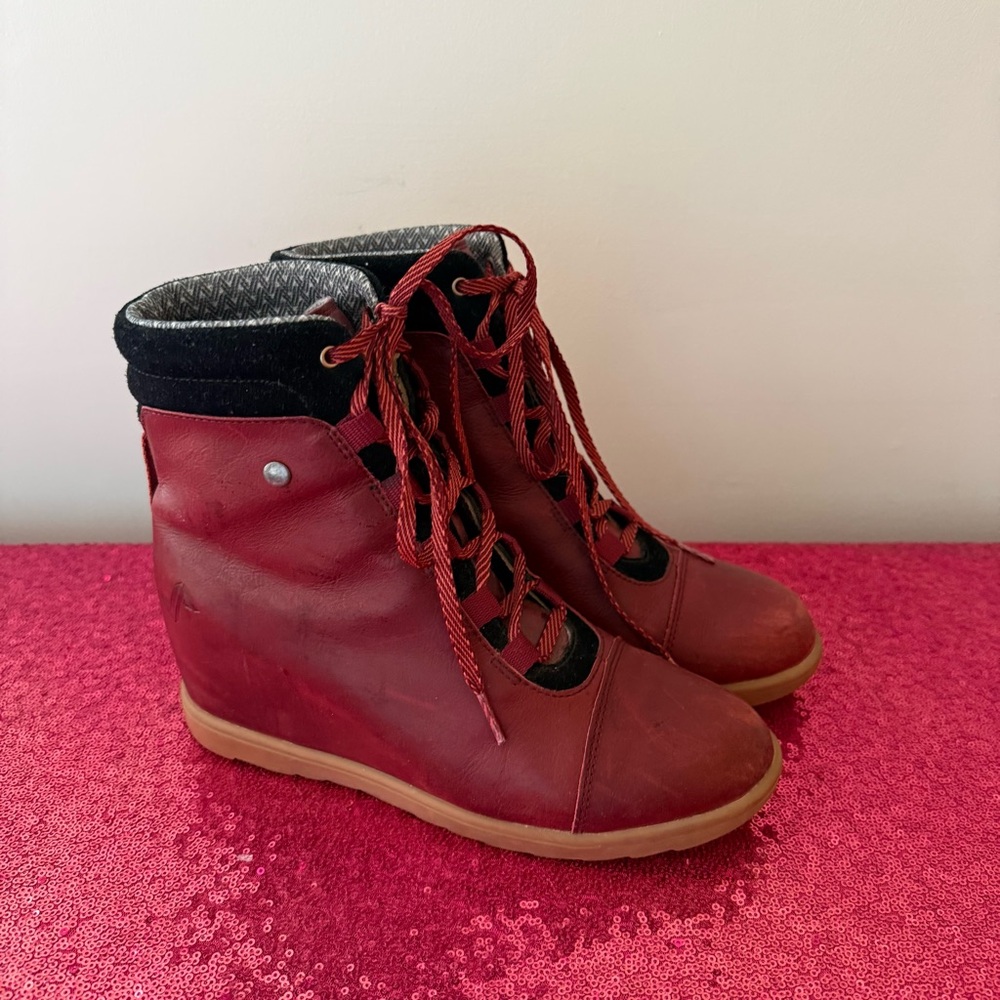 🧣FORSAKE Alma Burgundy Red Leather Wedge Heel Winter Snow Boots